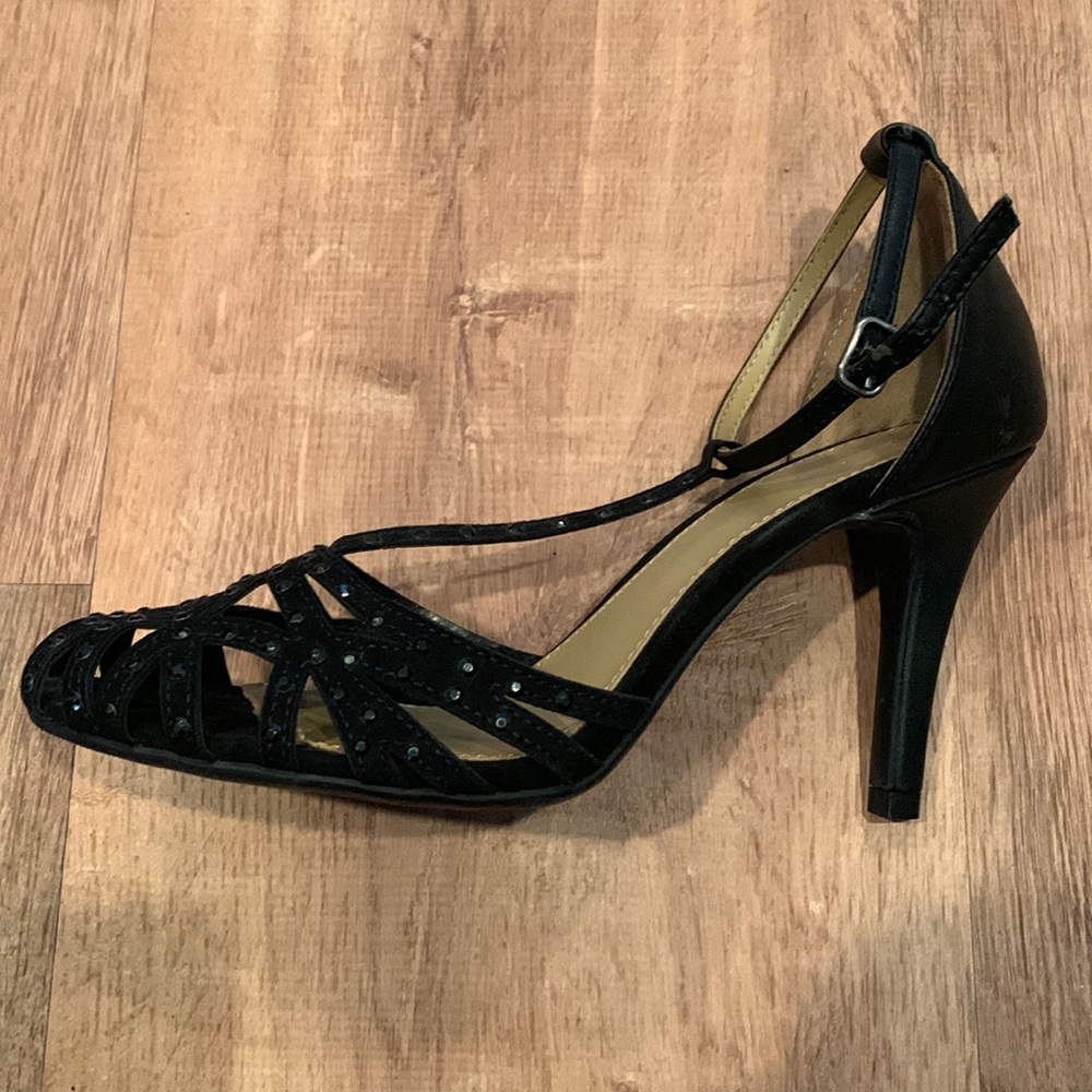 Merona T Strap Black Bedazzled Heel